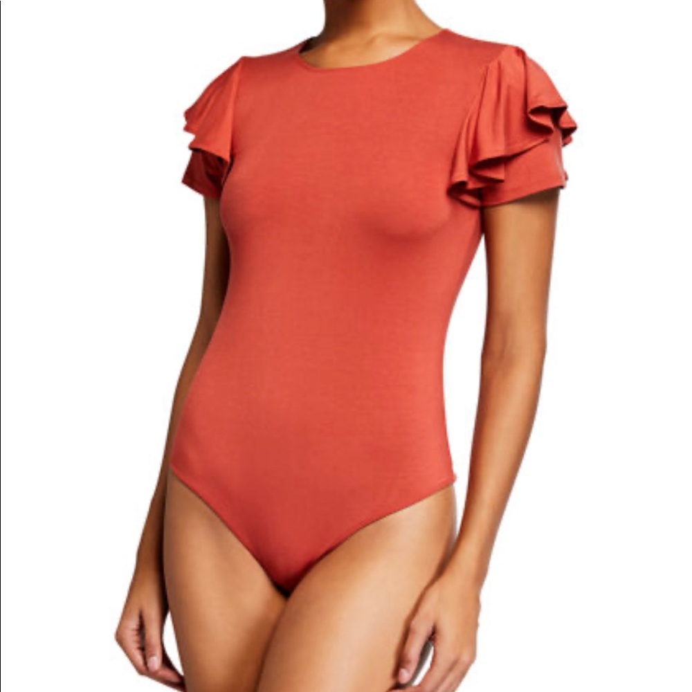 🌺Veribuca Ruffle V-Neck Cap-Sleeve Bodysuit💞 - Picture 2 of 3